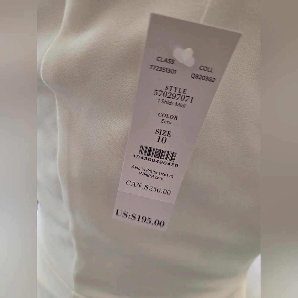 NWT White House Black Market One Shoulder Midi Dress Ecru in Ivory/White Size 10 - Picture 5 of 6